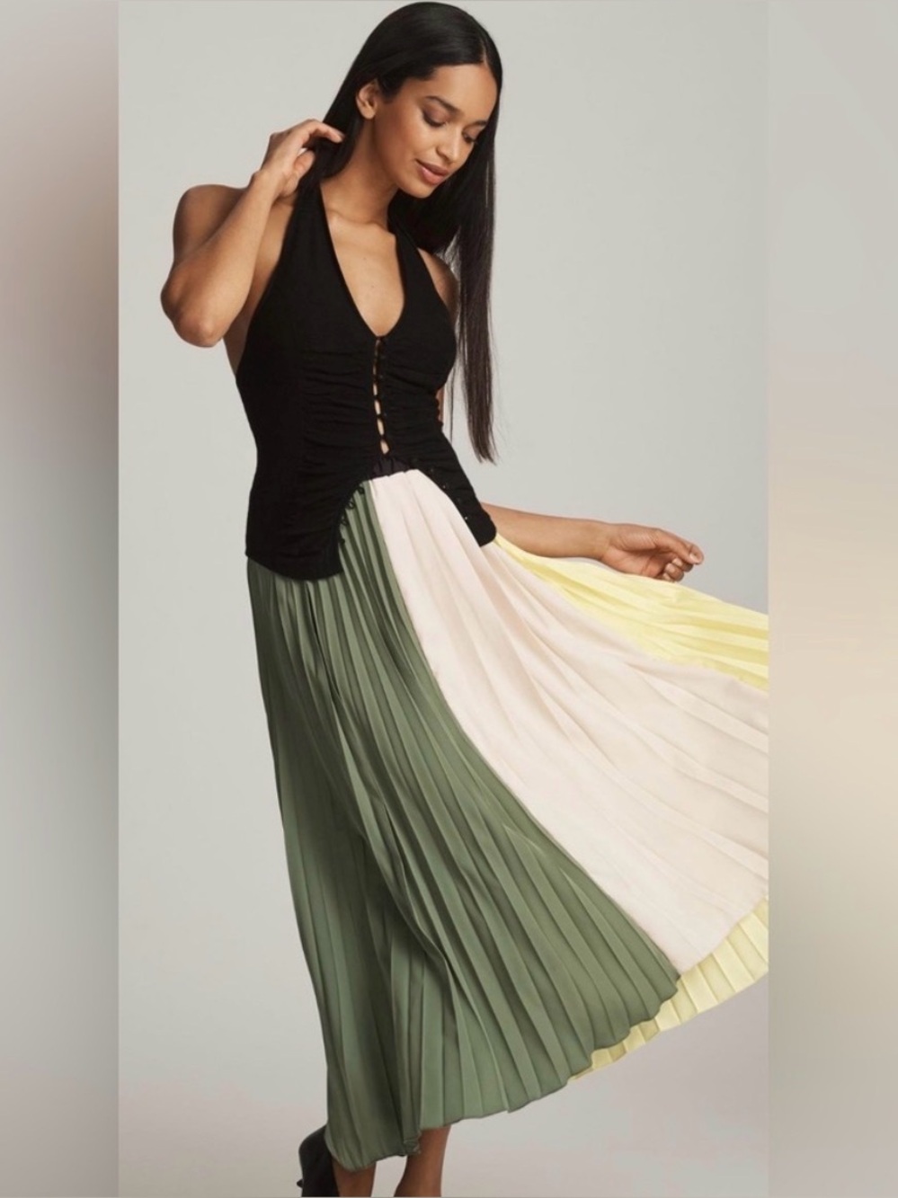 *RARE* Anthropologie MAEVE PLEATED COLORBLOCK MIDI SKIRT